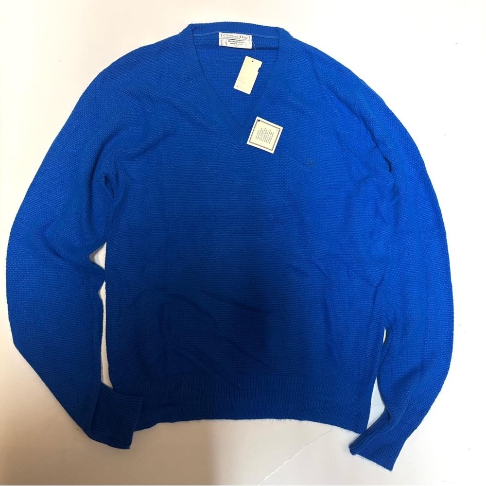 Dior Men's Royal Blue V-Neck Sweater vintage USA made nwt